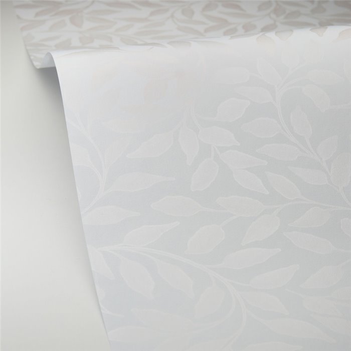 Caselio|Papel pintado romántico estampado de hojas blanco|Papel Pintado