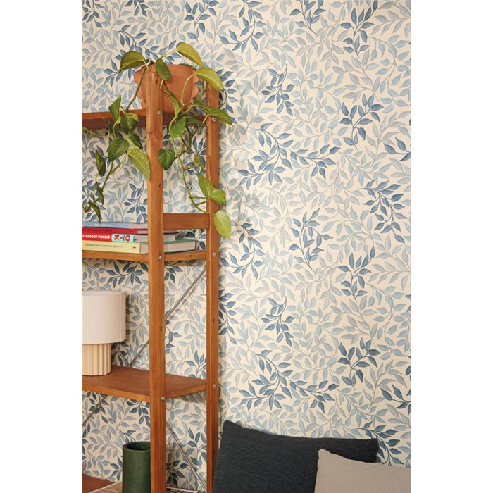 Papel pintado estampado de hojas azul, estilo escandinavo - Caselio Balade 106116062