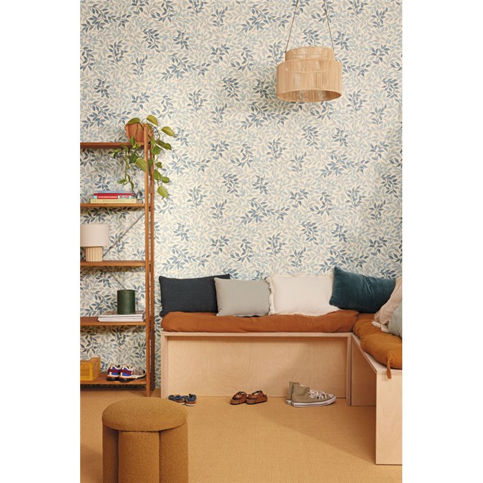 Papel pintado estampado de hojas azul, estilo escandinavo - Caselio Balade 106116062