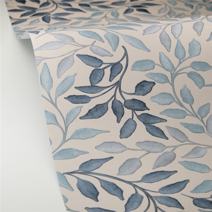 Caselio|Blaue Blättermuster-Tapete, skandinavischer Stil|Blumen