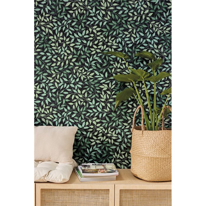 Caselio|Emerald green leaf pattern wallpaper|Wallpaper