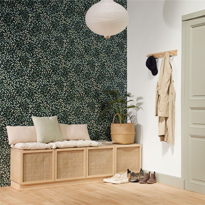 Caselio|Emerald green leaf pattern wallpaper|Wallpaper