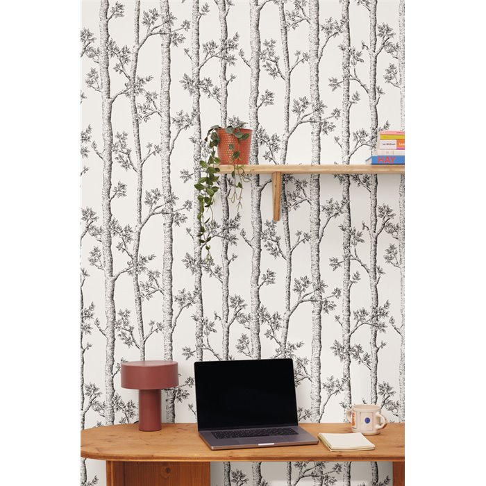 Caselio|Tapete mit schwarz-weißen Bäumen, skandinavischer Stil|Blumen