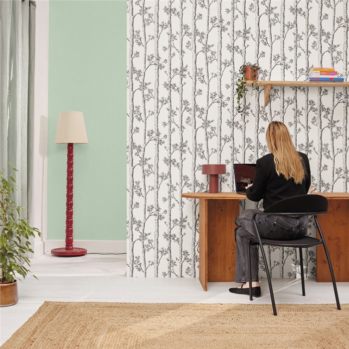 Caselio|Papier peint arbres noir et blanc, style scandinave|Floral