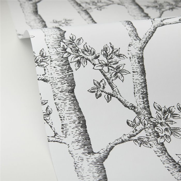 Caselio|Tapete mit schwarz-weißen Bäumen, skandinavischer Stil|Blumen