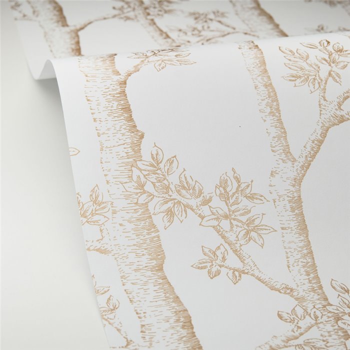 Caselio|Papier peint gravure d’arbres beige, style minimaliste|Papier Peint