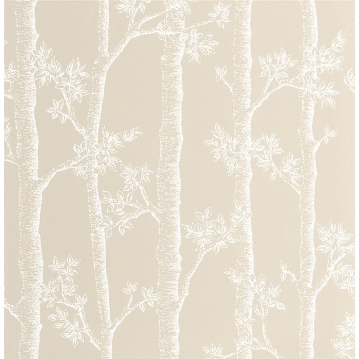 Caselio|Papel pintado minimalista beige con árboles en otoño|Floral