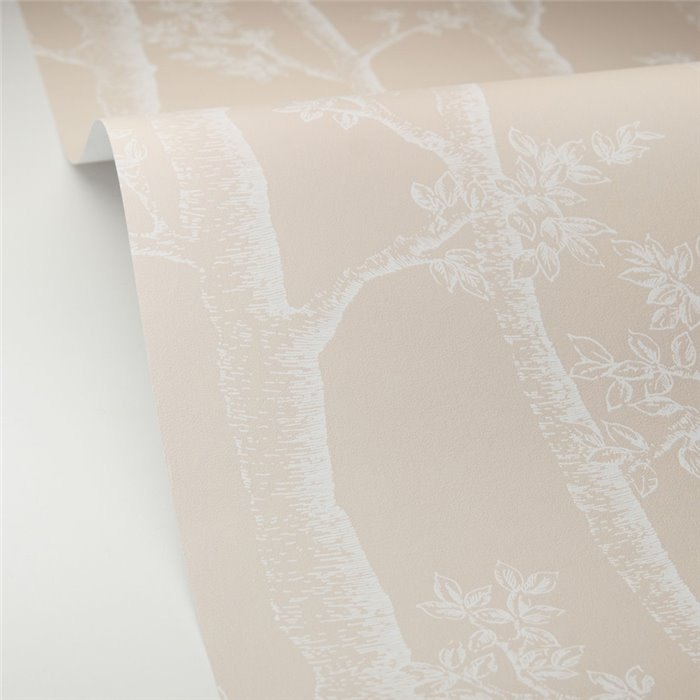 Caselio|Papel pintado minimalista beige con árboles en otoño|Floral