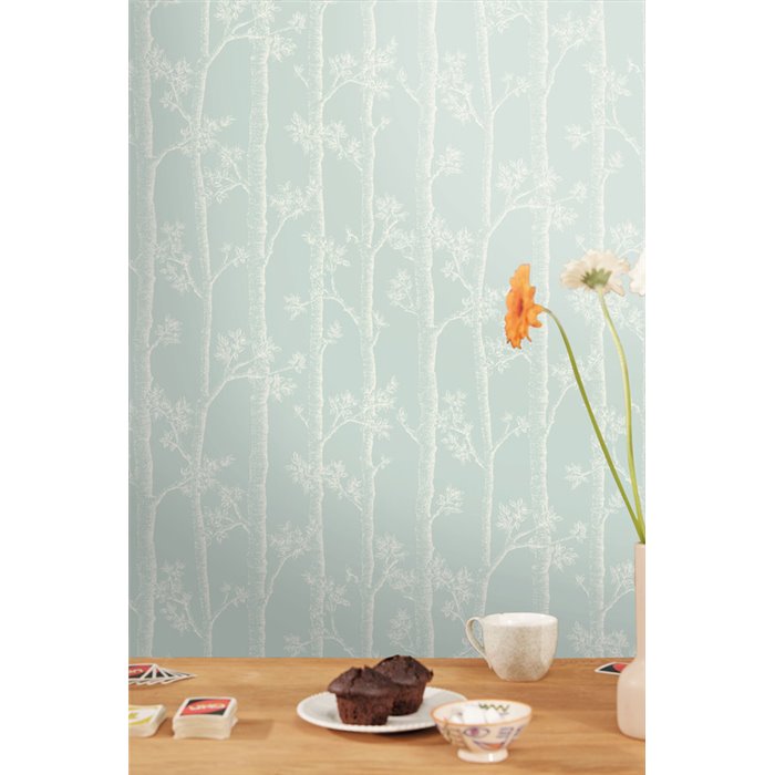 Caselio|Papel pintado árboles en otoño tipo grabado minimalista|Floral