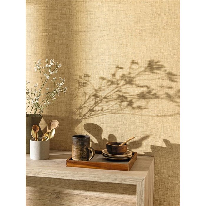 Caselio|Zeitlose beige Raphia-Effekt Tapete|Raffiaimitation