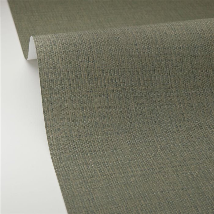 Caselio|Moosgrüne Raphia Tapete mit Struktur|Raffiaimitation