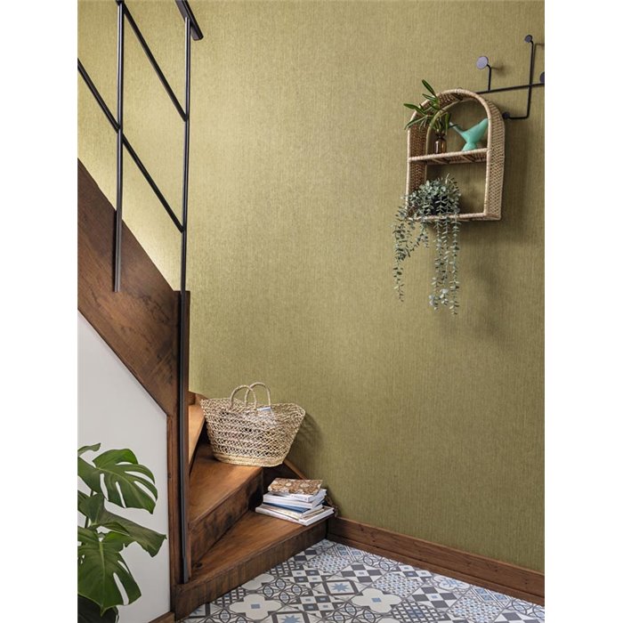 Caselio|Papier peint en fibres naturelles de sisal vert kaki|Imitation Raphia