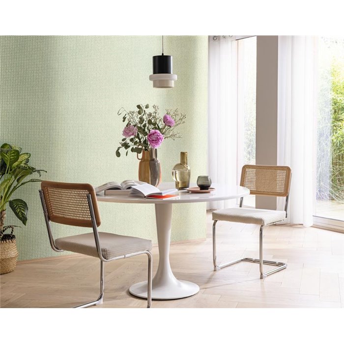 Caselio|Green wicker mesh effect wallpaper|Raffia Imitation