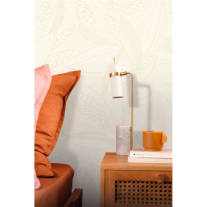 Papel pintado composición moderna de hojas blanco - Caselio Origine 106040000