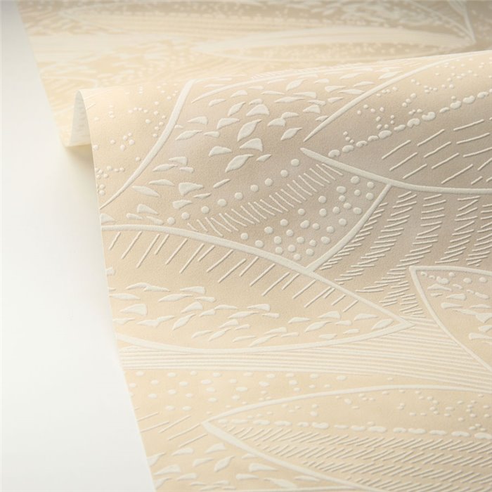 Caselio|Modern wallpaper with overlapping sand beige leaves|Wallpaper