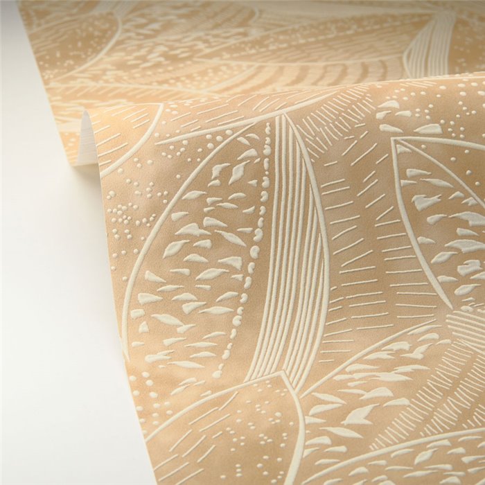 Caselio|Papel pintado floral para salón, estampado hojas marrón|Papel Pintado