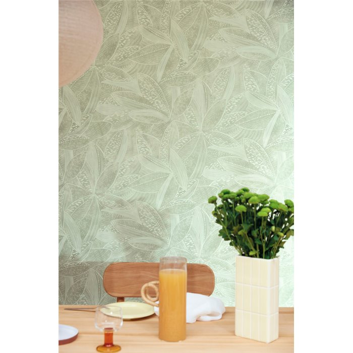 Caselio|Papier peint floral feuilles vertes, idéal pour salle à manger|Papier Peint