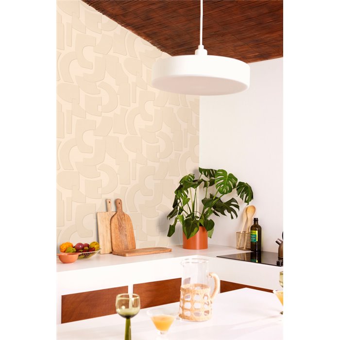 Caselio|Papel pintado geométrico 3D beige claro|Papel Pintado