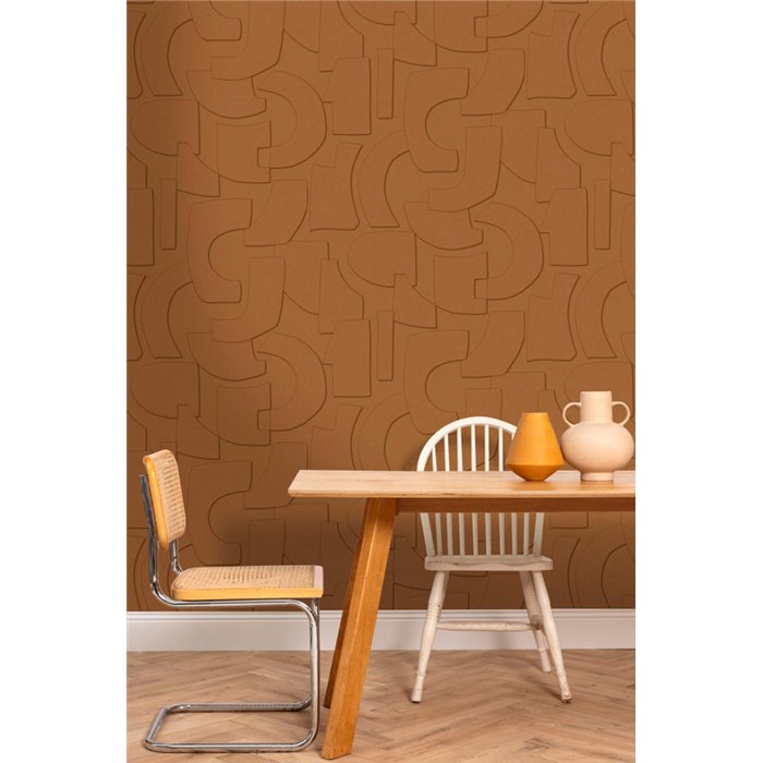 Caselio|Papel pintado geométrico trampantojo 3D color terracota|Papel Pintado