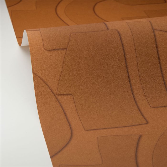 Caselio|Terracotta trompe-l’œil geometric 3D wallpaper|Wallpaper