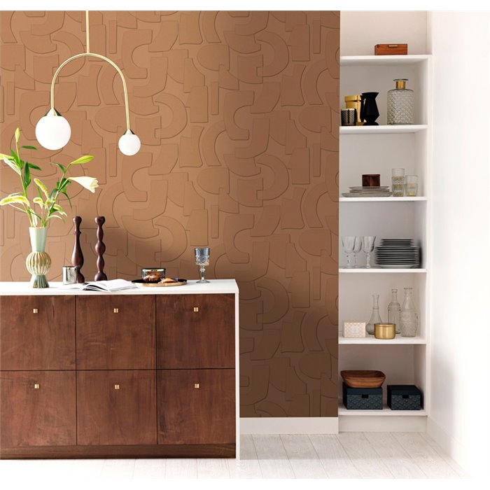 Caselio|Geometrische 3D Tapete Braun für modernes Wohnzimmer|Tapeten