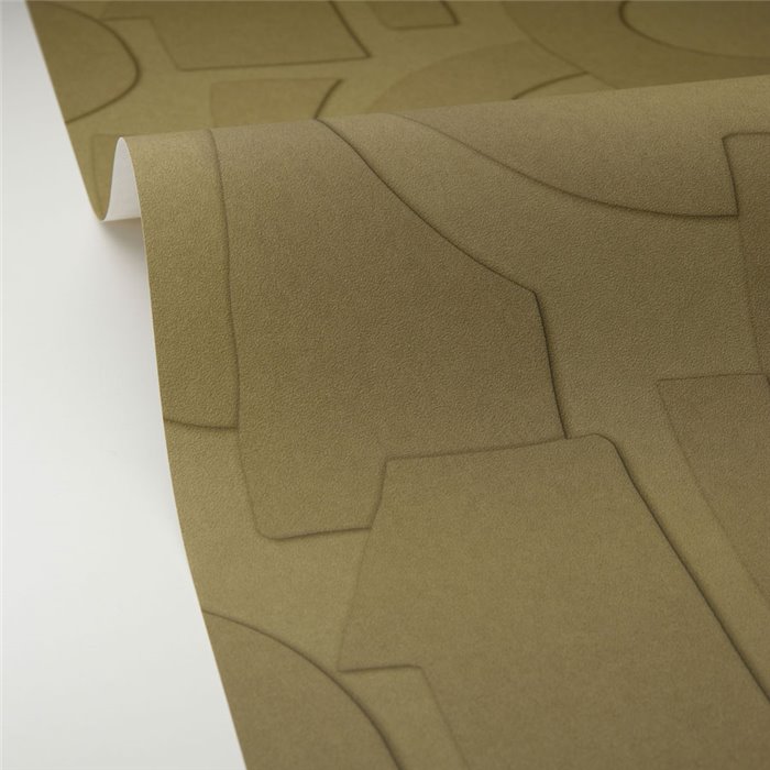 Caselio|Papel pintado moderno verde con figuras geométricas 3D|Papel Pintado