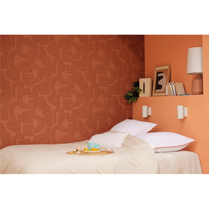 Caselio|Modern caldera red wallpaper with 3D geometric shapes|Wallpaper