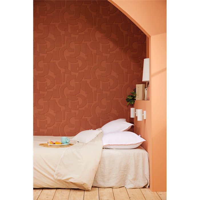 Caselio|Modern caldera red wallpaper with 3D geometric shapes|Wallpaper