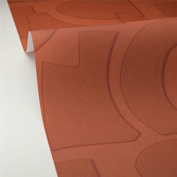 Caselio|Modern caldera red wallpaper with 3D geometric shapes|Wallpaper