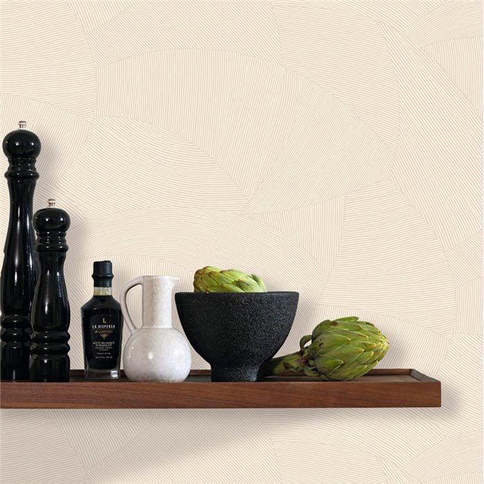 Caselio|Minimalistische weiße Tapete mit verschlungenen abstrakten Formen|Tapeten