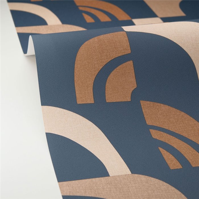 Caselio|Papel pintado geométrico azul, diseño moderno|Papel Pintado