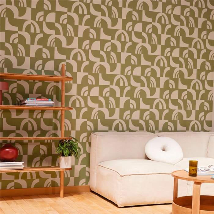 Caselio|Khakigrüne geometrische Tapete fürs Wohnzimmer|Tapeten