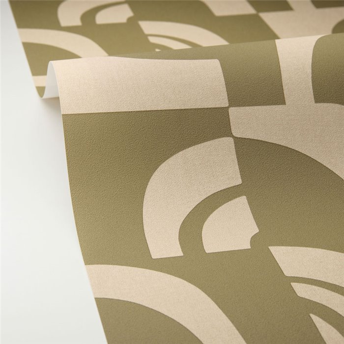 Papel pintado geométrico verde caqui para salón - Caselio Origine 106077177
