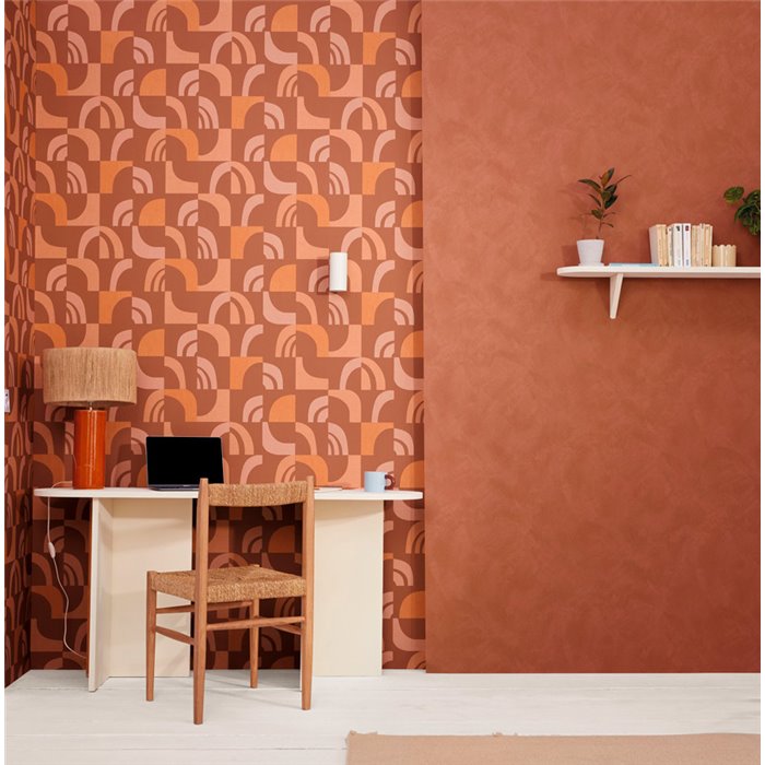 Caselio|Caldera red limewash wallpaper|Stucco Imitation