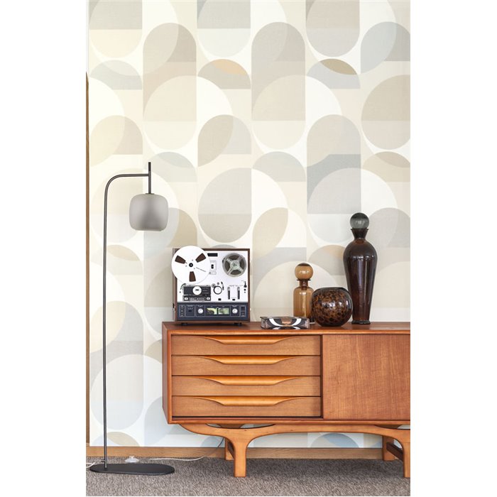 Papel pintado geométrico con círculos beige - Casadeco Carnaby Street 200492832