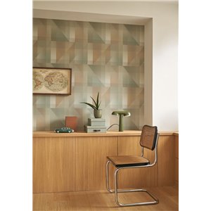 Grandeco|Wooden-effect geometric mustard yellow wallpaper|Retro 2