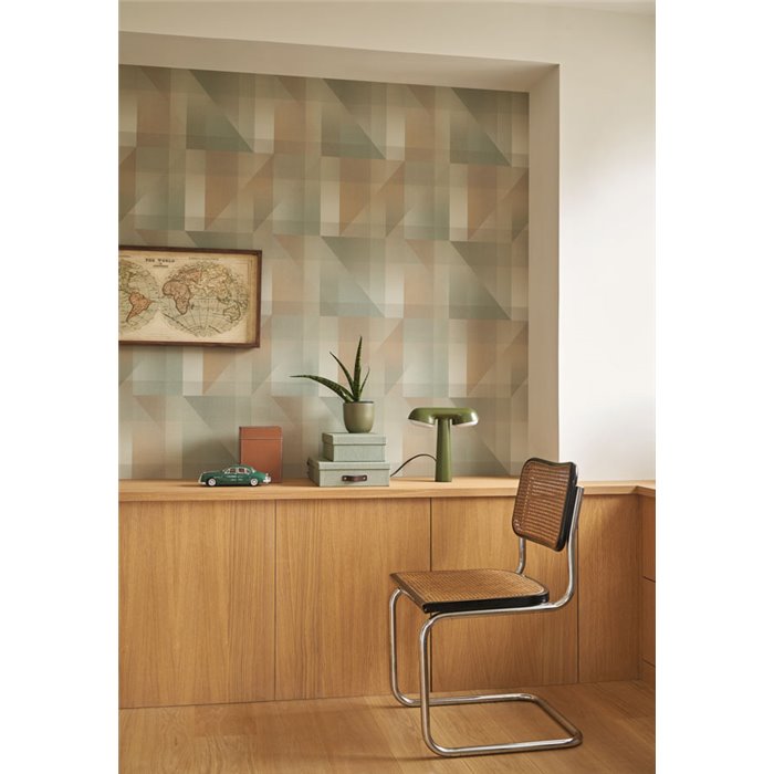 Casadeco|Green English-style abstract wallpaper with geometric design|Wallpaper