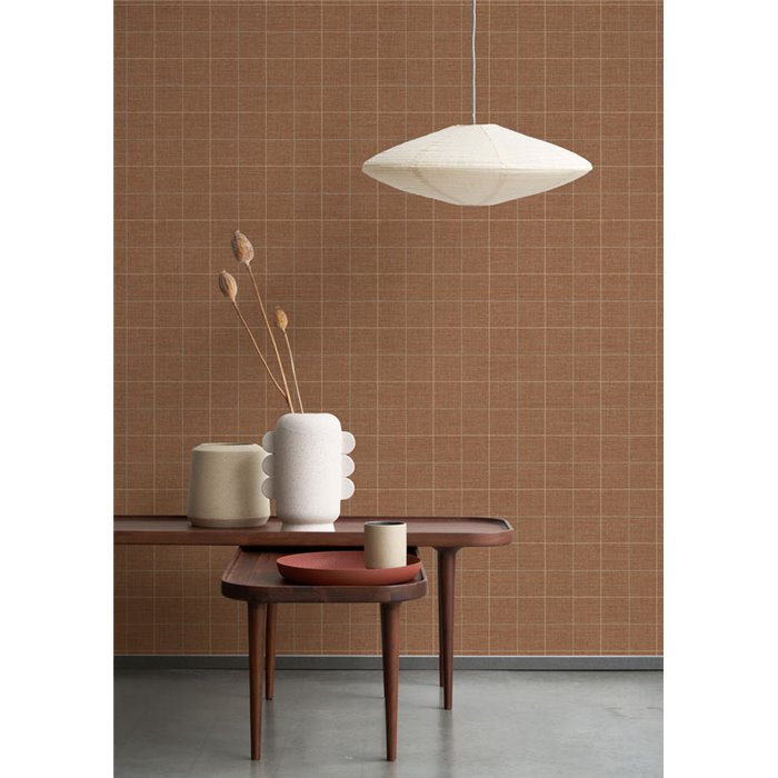 Casadeco|Brown terracotta textile-effect English check wallpaper|Checkered