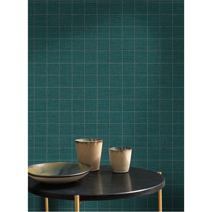 Casadeco|Papier peint à carreaux anglais verts avec bel effet textile|Carreaux