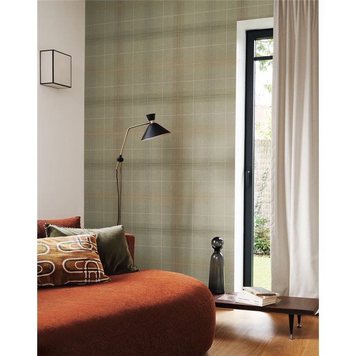 Casadeco|Papier peint à carreaux écossais vert pur style British|Carreaux