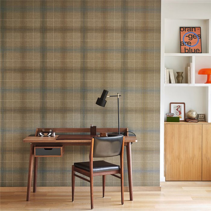 Casadeco|Papier peint à carreaux tartan marron|Carreaux