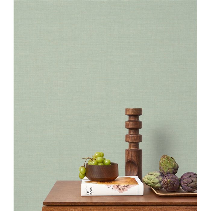 Casadeco|Papel pintado efecto textil verde con un sutil jaspeado|Imitacion Tela