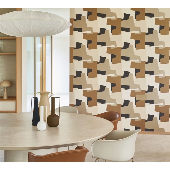 Casadeco|Modern wallpaper for living room with abstract brown design|Geometric
