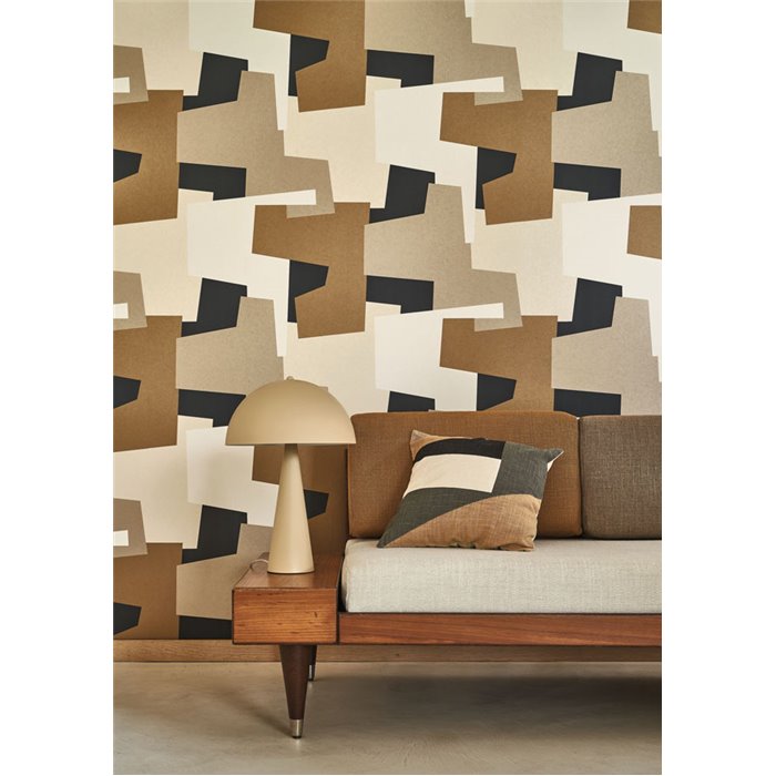 Casadeco|Papel pintado para salón moderno diseño abstracto marrón|Geométrico