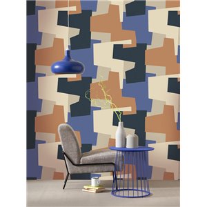 Casadeco|Papier peint bleu moderne avec formes de labyrinthe, inspiration Keith Haring|Abstrait 2