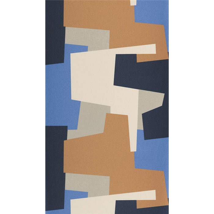 Casadeco|Papier peint géométrique style moderne bleu et marron|Moderne