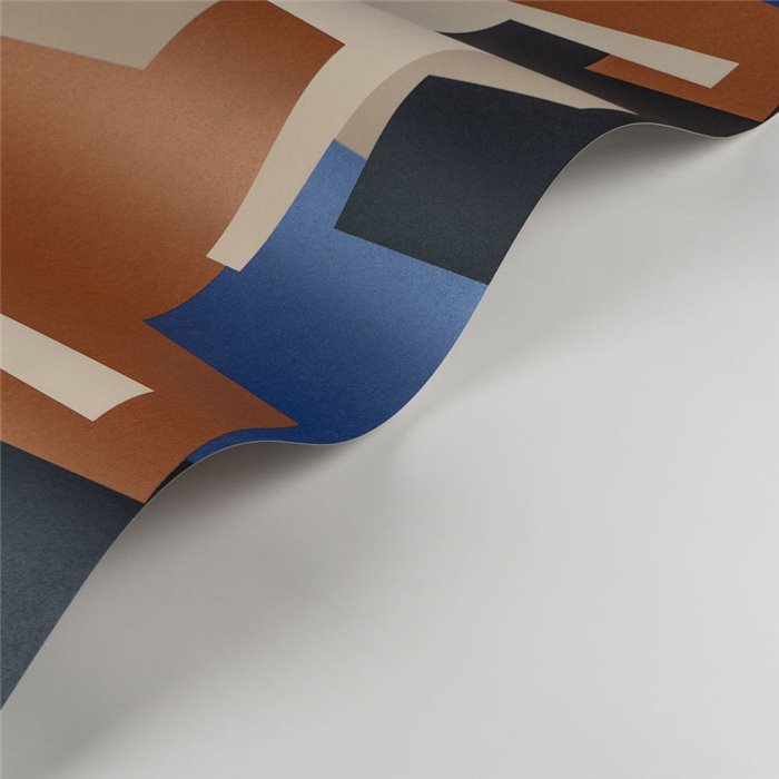 Casadeco|Papel pintado geométrico estilo moderno azul y marrón|Moderno