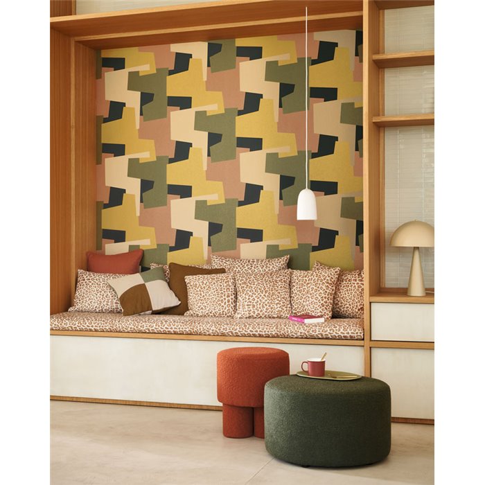 Casadeco|Papel pintado moderno con formas abstractas tonos cálidos|Papel Pintado