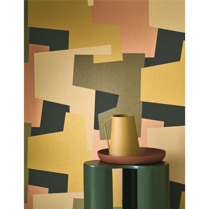 Casadeco|Papel pintado moderno con formas abstractas tonos cálidos|Papel Pintado