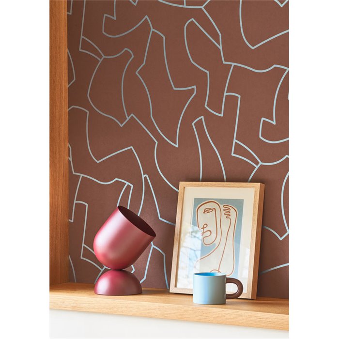 Casadeco|Papel pintado moderno rojo y plateado en forma de laberinto|Hosteleria